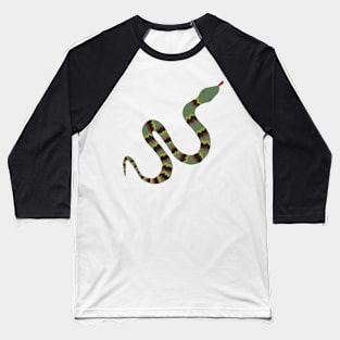 Green Garden Snake Cartoon with Yellow, Red and Black Zig Zag Bands Baseball T-Shirt